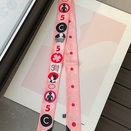 Lined Letter C Puppy Double-Layer Printed All-Match Tie Bag Ribbon Hair Band Ribbon Women's Decorative Small Scarf