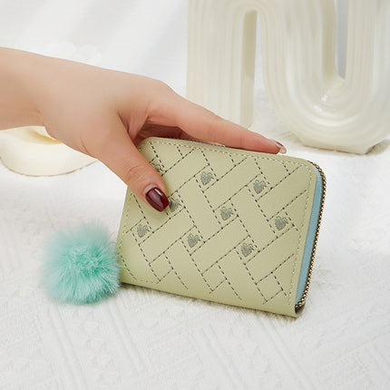 Daifa Korean Style Simple Clutch Bag 2024 Zipper Fur Ball Short Mini Solid Color Love Embroidered Throw Women's Wallet