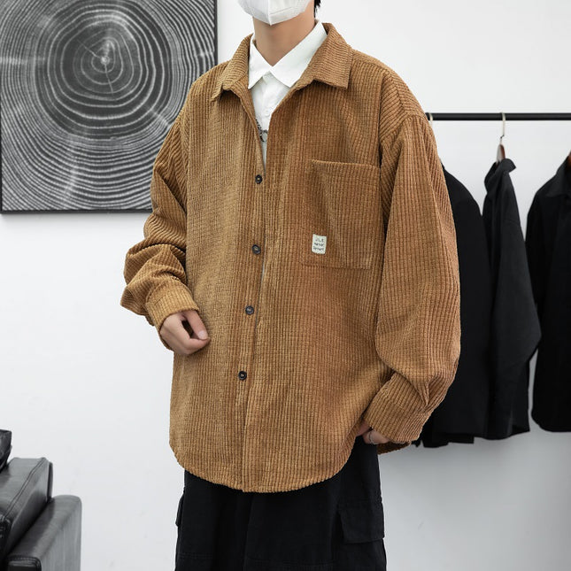 Cross-border wholesale fast-hand explosions long sleeve shirt lamp velvet core coat men's Hong Kong-style trend Japanese fresh loose solid color