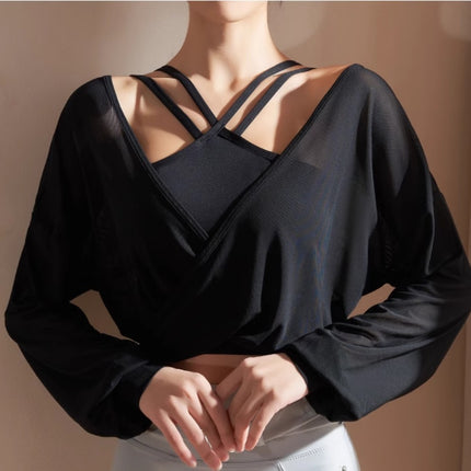 High-end Yoga Blouse Women's Tulle Breathable Sports Jacket Loose Running Fitness Top