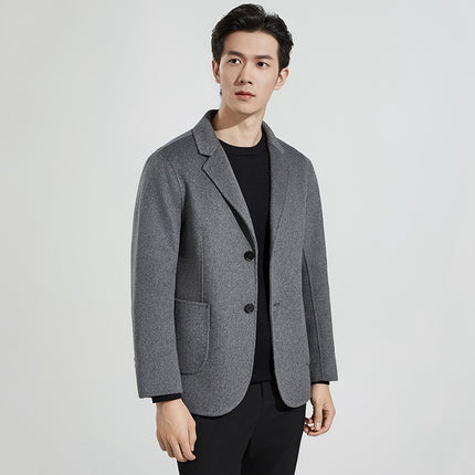 2025 Autumn and Winter Thickened Double-Sided Wool Suit Jacket for Men, Fashionable Single-Breasted Casual Cashmere Jacket, Small Suit