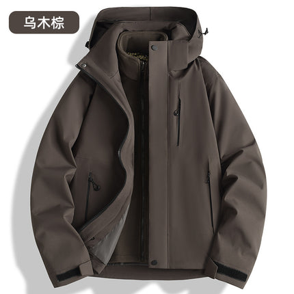 Autumn and Winter Fully Heat-Sealed Outdoor Jackets for Men and Women, Three-In-One with Detachable Fleece Lining, Windproof and Warm Mountaineering Clothing Two-Piece Set