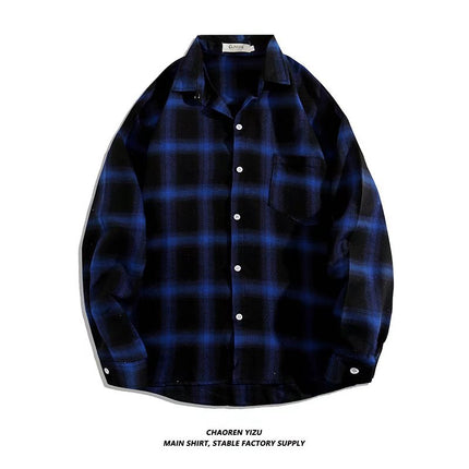 Letter printed plaid shirt men's spring and summer fast hand online celebrity same slim-fit long sleeve shirt thin coat fashion