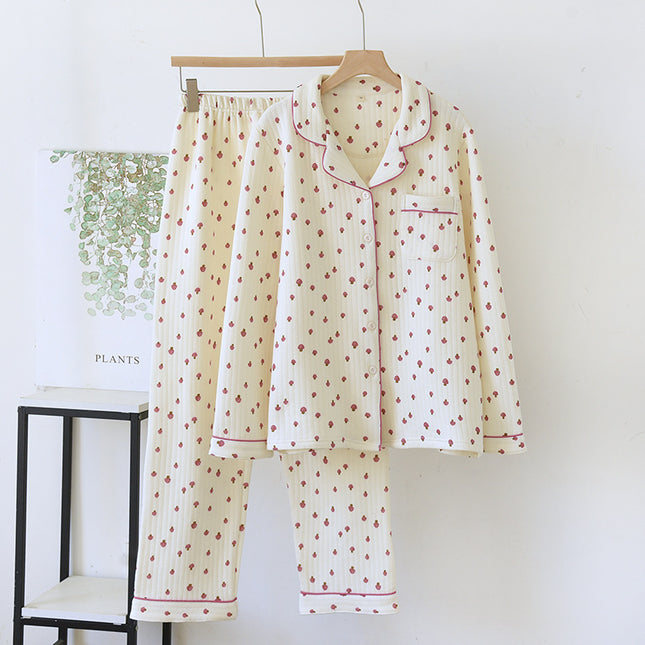 Autumn and Winter Air Cotton Sandwich Pajamas Women's Cardigan Casual Graffiti Baby Printed Fresh and Cute Home Clothes Set