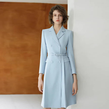 Autumn and Winter New light blue dress Women's Slim-fit Slimming Double-breasted Professional Dress Exam for Public Entrance Examination