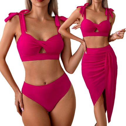 New European and American Amazon Nylon Swimsuit Women's Three-Piece Set Manufacturer Bikini Swimwear in Stock Wholesale Bikini