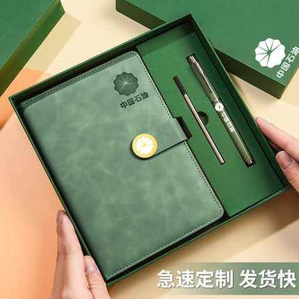 Enterprise logo simple high-quality leather high-end business buckle notebook office stationery suit in stock wholesale