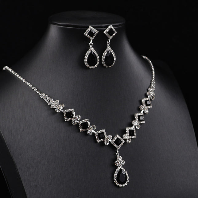 Cross-border New Square Simple Rhinestone Drop Jewelry suit Banquet Wedding Elegant Accessories Necklace