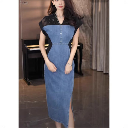 European Station 2026 Summer New Fashion Casual Hourglass Figure Waist-Cinching Versatile Denim Dress for Women
