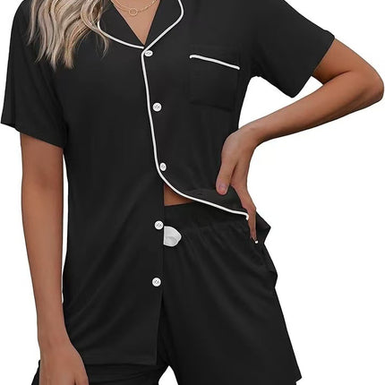 European and American Women's Cross-Border Pajamas Set Short-Sleeved Pajamas Cardigan Button-Style Pajamas Two-Piece Set Source Factory Cool