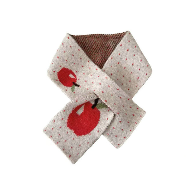 Lazy Style Japanese Christmas Gift Cute Red Apple Knitted Cross Autumn and Winter Warm Small Scarf for Women