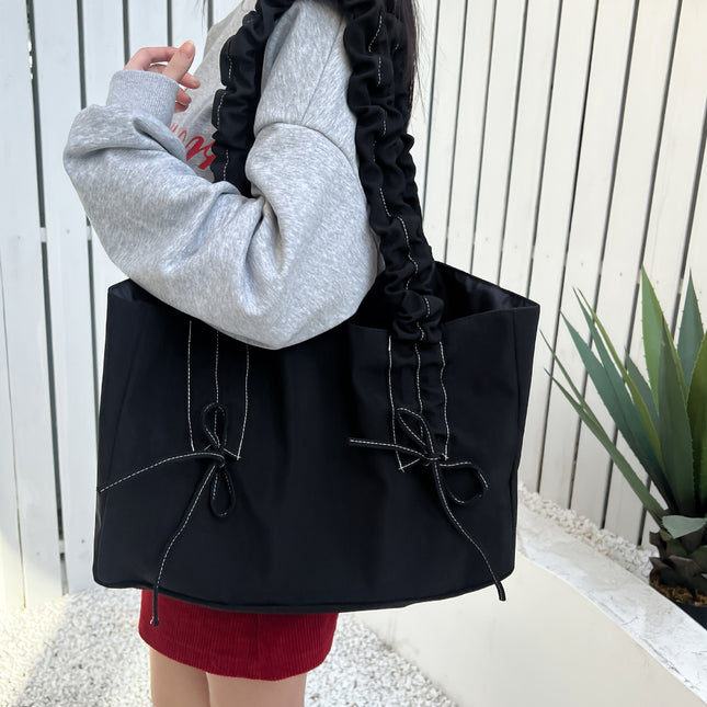 Cross-Border Best-Selling Bags for Women, New Pleated Large-Capacity Trendy Fashion Shoulder Bags, Versatile School Bags for Students during the Class