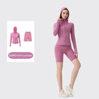 Velvet pink five-point hooded jacket suit / 2/S