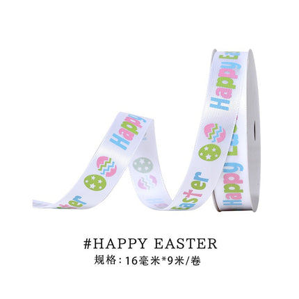 Cross-border Easter Decoration Heat Transfer Flower Ribbon Cartoon Rabbit Egg Ribbon Holiday Gift Gift Box Packaging Belt