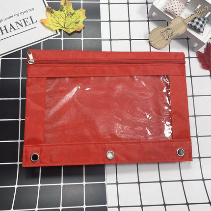 Three-Hole Oxford Cloth Pencil Case Document Bag Large Capacity Loose-Leaf Storage Bag Office Cross-Border Transparent Colorful Student Cute