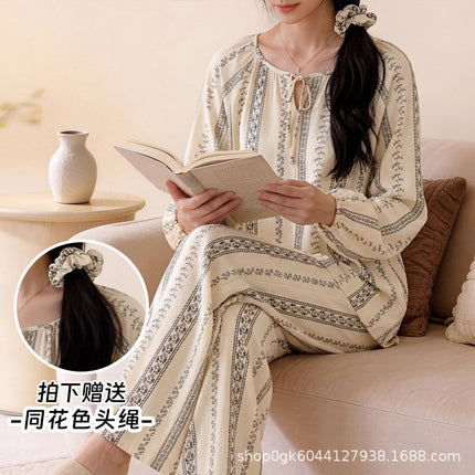 2025 New Leopard Print Cotton Silk Pajamas Women's Summer Thin Long-sleeved High-end Outwear Spring and Autumn plus size Home Clothes