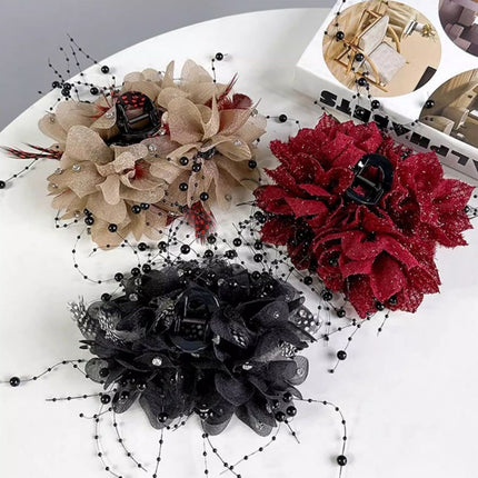 Tassel Shark Clip Hair Volume Elegant All-match Bright Silk Flower Clip New Elegant New Headwear