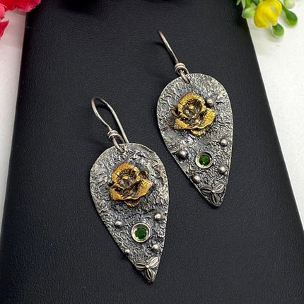 Hecheng European and American Cross-border New Unique Simple Two-color Electroplated Alloy Earrings with Flower Ear Jewelry Women Amazon