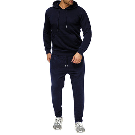 Men's Suit Foreign Trade Cross-Border Sports Sweatshirt Pullover Sweatpants Fleece Fashion Solid Color Men's Hoodie Two-Piece Set