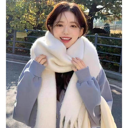 New Maillard Cashmere Plaid Scarf Women's Autumn and Winter Thickened Warm Shawl Dual-purpose Solid Color Student Scarf