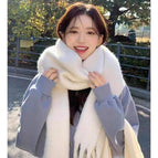 Solid color large scarf thickened white