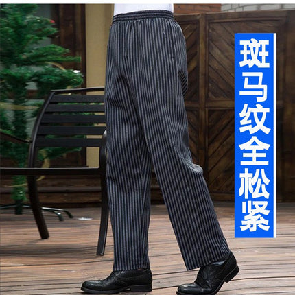 Wholesale Spot Hotel Restaurant Striped Chef Work Pants Elastic Band Elastic Black Waiter Overalls Customized