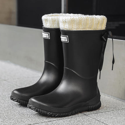 Cross-border Fashion Mid-high Rain Boots Women's Sweet Student All-match Rain Boots Soft Sole Non-slip Camping Shoes Waterproof Car Wash Shoes