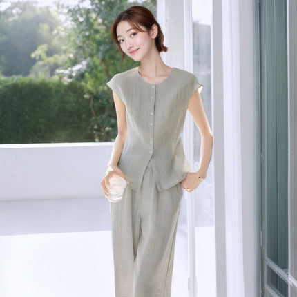 2026 Summer New Korean Style Fashionable Sleeveless Shirt Top Set Loose Casual Long Pants Two-Piece Set for Women