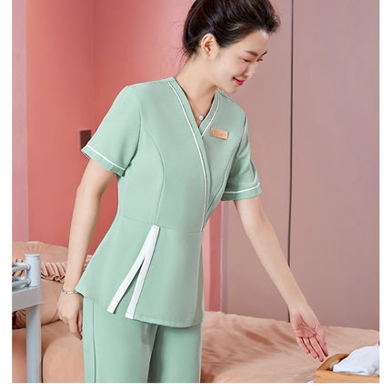 [SPA beauty salon] beautician summer short-sleeved overalls confinement center foot bath massage technician clothes suit