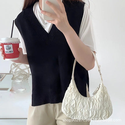 Cream Puff 2025 Cloud Pleated Dumpling Bag for Girls, Cute Student Style Shoulder Underarm Bag, Casual and Versatile