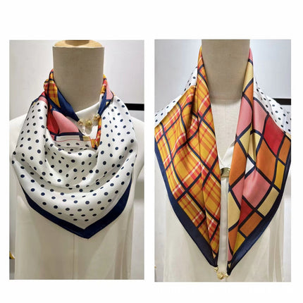 2024 New Magnetic Buckle Silks and Satins Square Scarf Women's Spring and Autum Scarf High-end Decorative Triangle Scarf Neck Protector