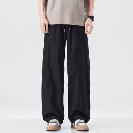 Danpaoni | summer thin casual pants men's American fashion retro loose straight pants elastic waist youth pants