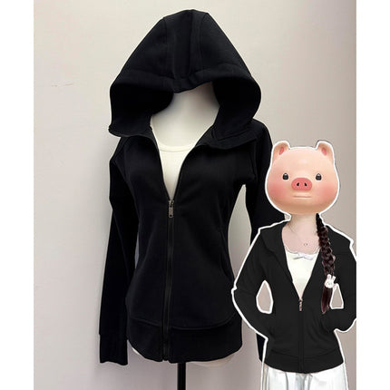 Forest Green Slim Casual Sweatshirt Hooded Jacket Women's Sports Yoga Fishbone New Top Korean Style Early Autumn Thin