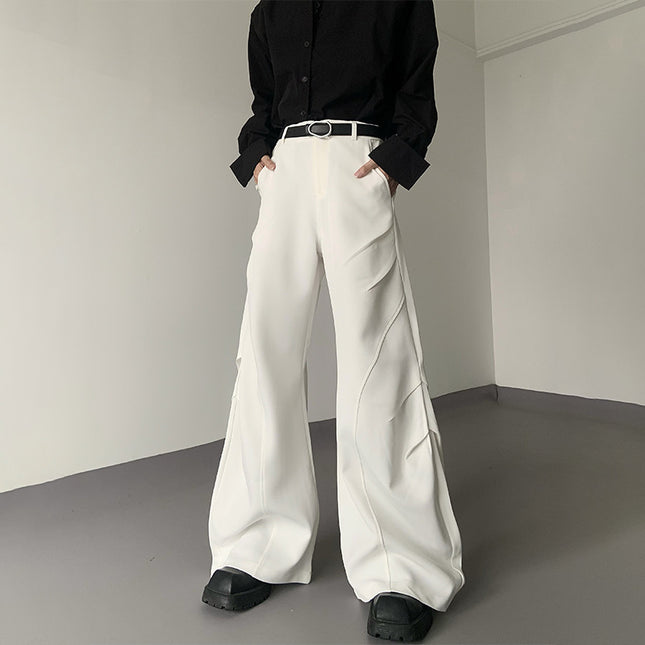 Unique Design White Patchwork Drape Pleated Flared Knife-Cut Dress Pants for Men and Women with a High-End Feel Wide-Leg Dress Pants