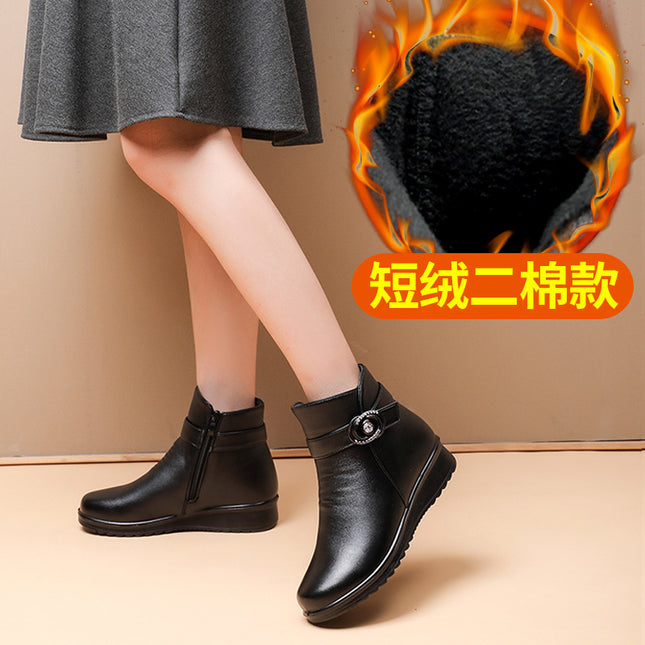 Mother's Shoes Cotton Shoes Middle-aged and Old fleece-lined Women's Shoes Winter Warm Middle-aged Autumn and Winter Non-slip Ankle Boots Cotton Leather Shoes