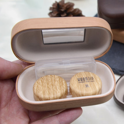Exquisite Leather Contact Lens Box Japanese Style Women's Large Capacity Simple Retro Accompanying Box with Mirror for Boys