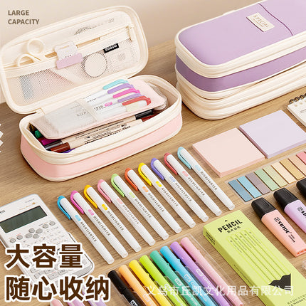 Korean solid color pencil case large capacity student stationery case retractable portable pencil case cross-border in stock generation
