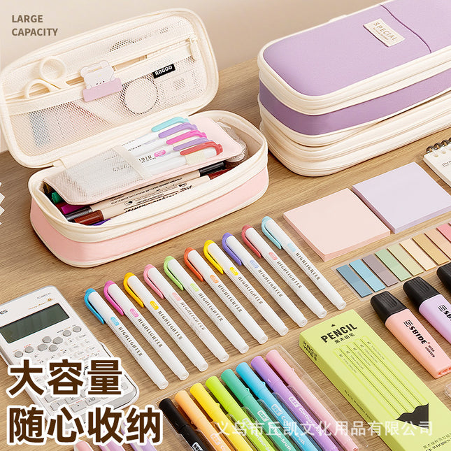 Korean solid color pencil case large capacity student stationery case retractable portable pencil case cross-border in stock generation