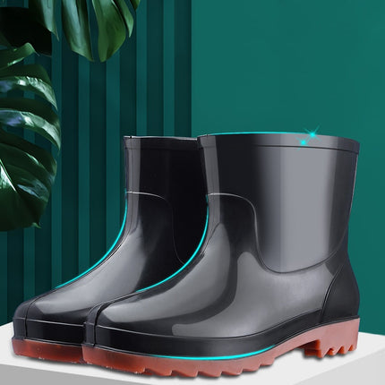 Low Heel Round Toe Wear-resistant Plastic Rain Boots Autumn Non-slip Short Tube Cotton Rain Boots Special PVC Beef Shoes for Men