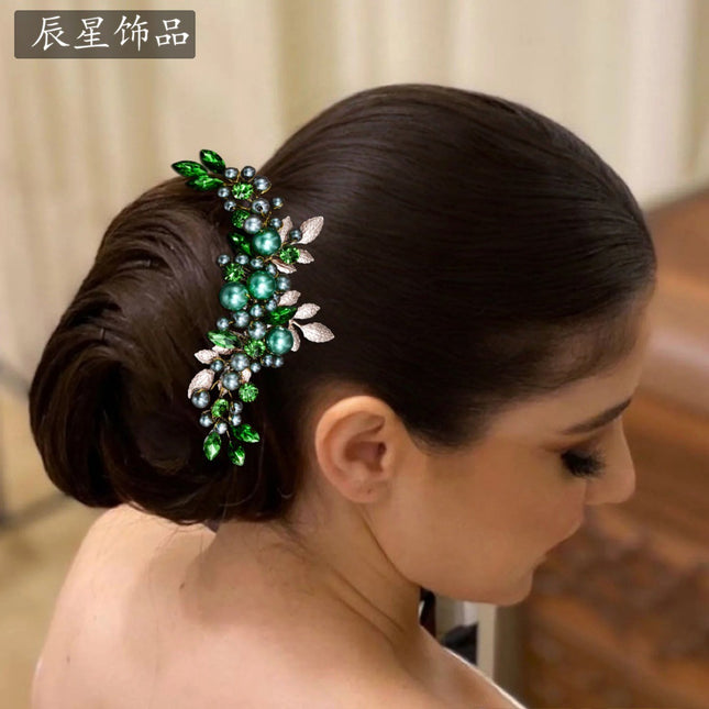 Chenxing Foreign Trade Bridal Hair Accessories Hair Comb Pearl Alloy Leaf Sparkling Diamond Hair Accessories Photo Studio Accessories Cx596