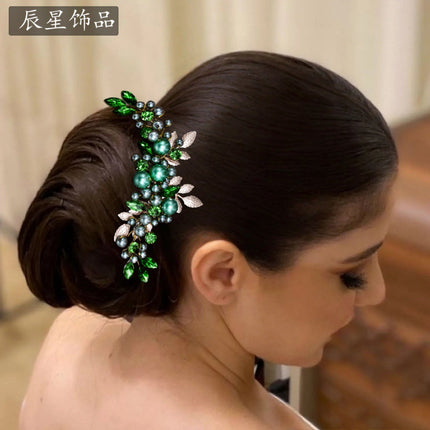 Chenxing Foreign Trade Bridal Hair Accessories Hair Comb Pearl Alloy Leaf Sparkling Diamond Hair Accessories Photo Studio Accessories Cx596
