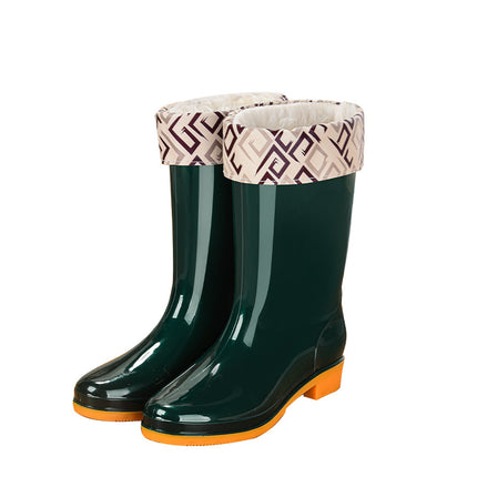 pvc medium-high adult women's rain boots waterproof non-slip women's water shoes outdoor kitchen work warm rain boots wholesale