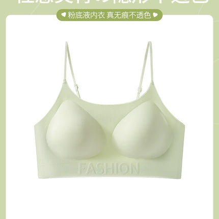 Flirtatious Cat Seamless Liquid Foundation Bra for Women with Small Bust, Push-Up, Invisible Skin Tone, Spaghetti Straps, Beautiful Back Bra