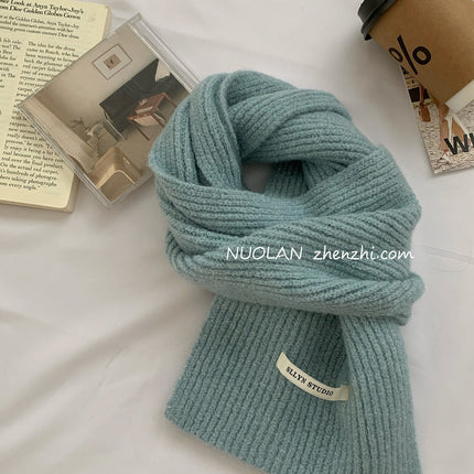 Factory Wool Blended Solid Color Wool Scarf Women's Winter White South Korea New Student Couple Simple Knitted Scarf