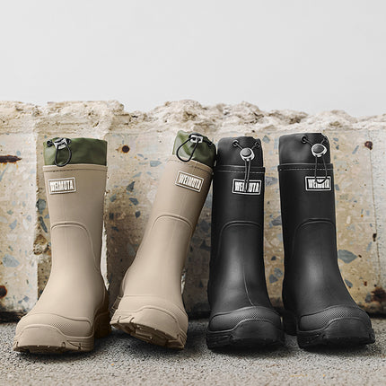 Korean-Style Couple's Mid-Calf Rain Boots with Drawstring, Waterproof Rain Shoes for Outdoor Activities, Thick-Soled Water Shoes, Non-Slip Kitchen Thick-Soled Rubber Shoes