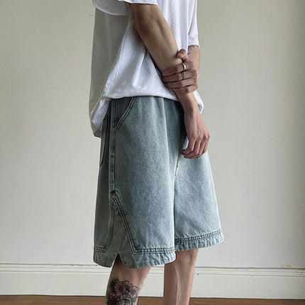 Men's Denim Shorts Trendy Brand Ins Summer Design Niche Five-Point Shorts Trendy Outerwear Loose Large Shorts