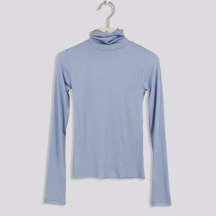 South Korea Dongdaemun New Sexy Chest Figure High Collar Tight Slimming All-match Long Sleeve T-shirt Women's Top
