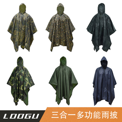 Amazon pvc wholesale outdoor cycling mountaineering poncho camouflage multi-function conjoined raincoat can be used for floor mat