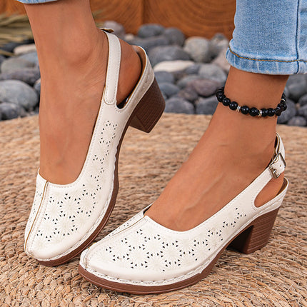 2025 Summer New Style Baotou Fashionable and Comfortable Foreign Trade Large Size Thick Heel Buckle Laser High Heel Sandals for Women Wholesale