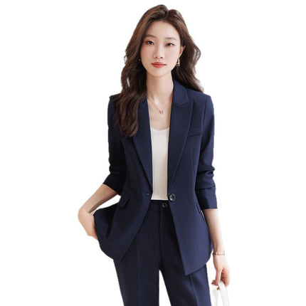Elegant Goddess Style Professional Suit Set 2025 New Autumn and Winter Formal Workwear Blue-Gray Suit Two-Piece Set